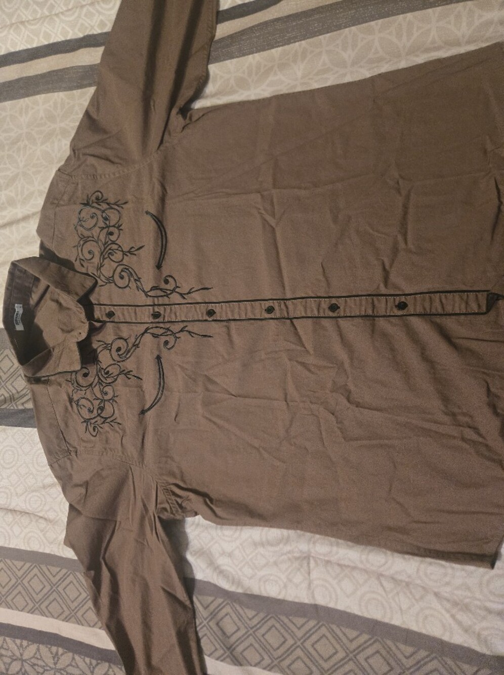Coofandy Men's XL Western Brown Button-Up Shirt with Embroidered Yoke